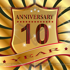 Anniversary 10 th label with ribbon - color vector clipart