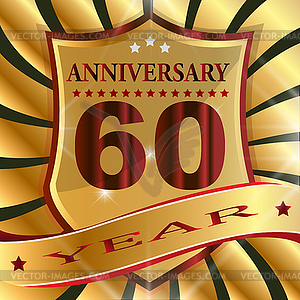 Anniversary 60 th label with ribbon - vector clipart