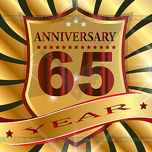 Anniversary 65 th label with ribbon - vector clipart