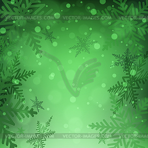 Christmas snowflakes on green background - vector image