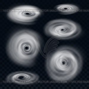 Cyclone forms set on dark background - vector image