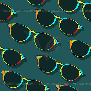 Set of man glasses on green. Seamless background - vector image