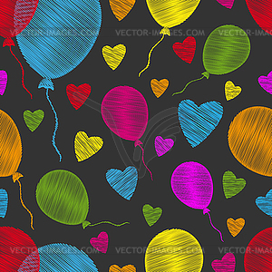 Colorful balloons and heart shapes on dark - royalty-free vector image