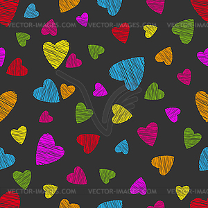 Colorful heart shapes on dark background. Seamless - vector clipart