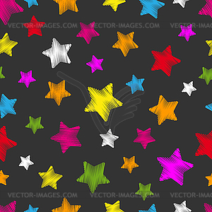 Colorful star shapes on dark background. Seamless - vector clip art