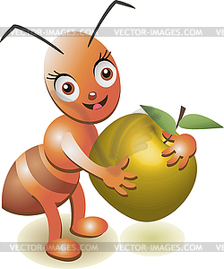 Яблоко и муравей - клипарт в векторном формате