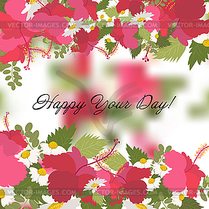 Retro style botanical with flowers and leaves - color vector clipart