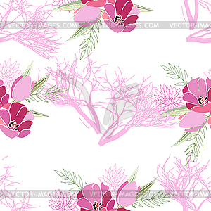 Retro style botanical with flowers and leaves - vector clip art