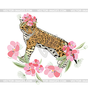 Retro style with flowers and animal - vector clipart