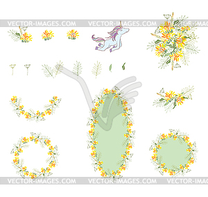 Retro style with flowers and animal - vector clipart