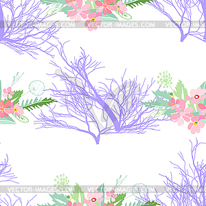 Seamless pattern with summer flowers and leaves - vector clipart