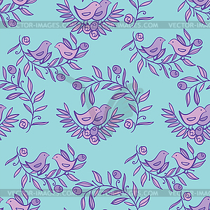 Vintage Floral Seamless Background with Birds - vector clip art