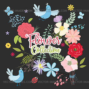 Set of plants, flowers and herbs - royalty-free vector clipart