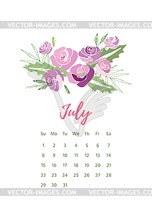 Printable 2018 Calendar with pretty colorful flowers - vector clip art