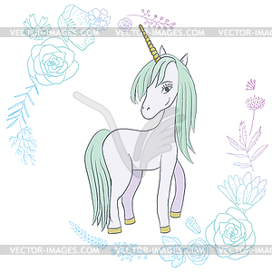 With cute mystic unicorn animal - vector clipart