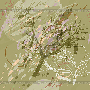 Military camouflage texture with trees, branches, - vector clipart