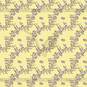 Vintage Floral Seamless Background with Birds - vector image