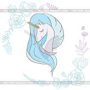 With cute mystic unicorn animal - vector image