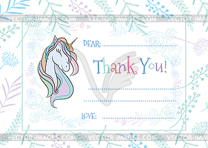 With cute mystic unicorn animal - vector clipart