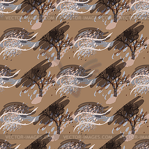 Military camouflage texture with trees, branches, - vector clip art