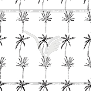 Hand-drawn seamless pattern with palm trees - vector image