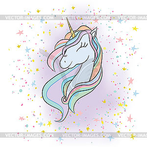 With cute mystic unicorn animal - vector clipart