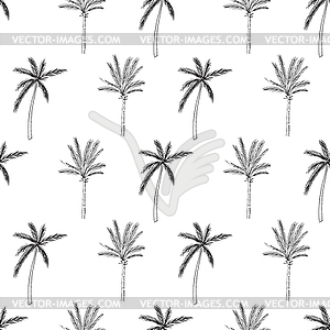 Hand-drawn seamless pattern with palm trees - vector clipart