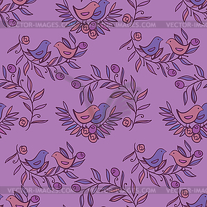 Vintage Floral Seamless Background with Birds - vector clipart