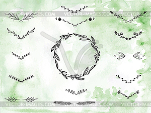 Handpainted Branches Wreath Clip Art - vector clipart
