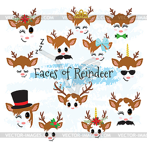 Christmas Decor Reindeer Faces Clipart - vector image