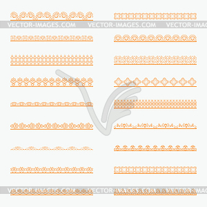 Set of horizontal Orange lace borders for design - vector image