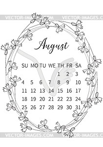 Calendar 2019 with romantic seasonal wreaths - vector clipart