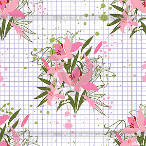 Greeting hand-drawn lily floral background - vector image