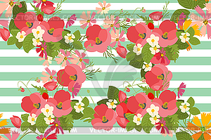 Floral background poppy and cosmos strawberries - vector clip art