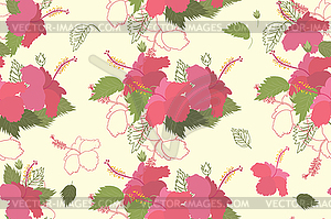 Seamless hibiscus floral pattern - color vector clipart