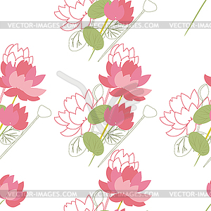 Seamless floral pattern with lotus flowers - vector image
