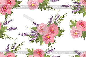 Floral peony and lavender retro vintage background - vector image