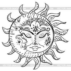 Tattoo sleeping sun and moon - vector image