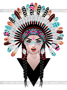 Tribal girl in war bonnet - vector image