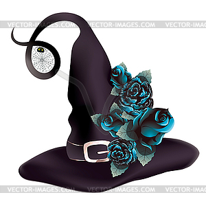 Witch hat with blue roses - royalty-free vector clipart