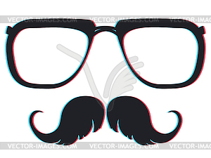 Anaglyph effect on glasses and moustache - vector clipart