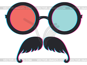 Anaglyph effect on glasses and moustache - vector clipart