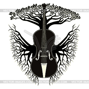 Violin with tree branches - vector image