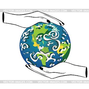 Planet Earth in human hands - vector image