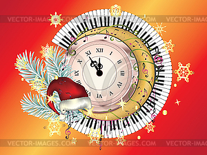 Retro clock with music notes - vector image