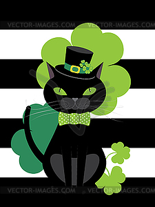 Black cat with shamrock - vector clip art