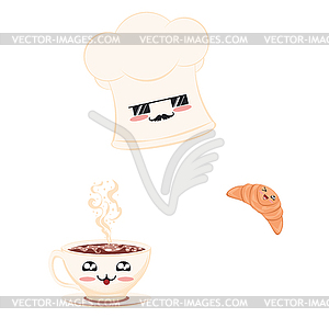 Chef cap with croissant and coffee cup - royalty-free vector image