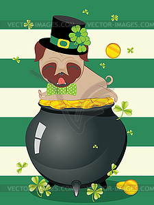 Pug with shamrock - vector image