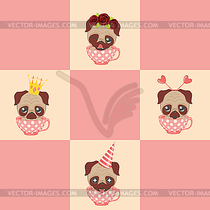 Cute pug in cup - vector clip art