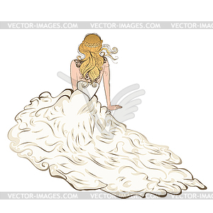 Bride sit in fluffy dress - vector image